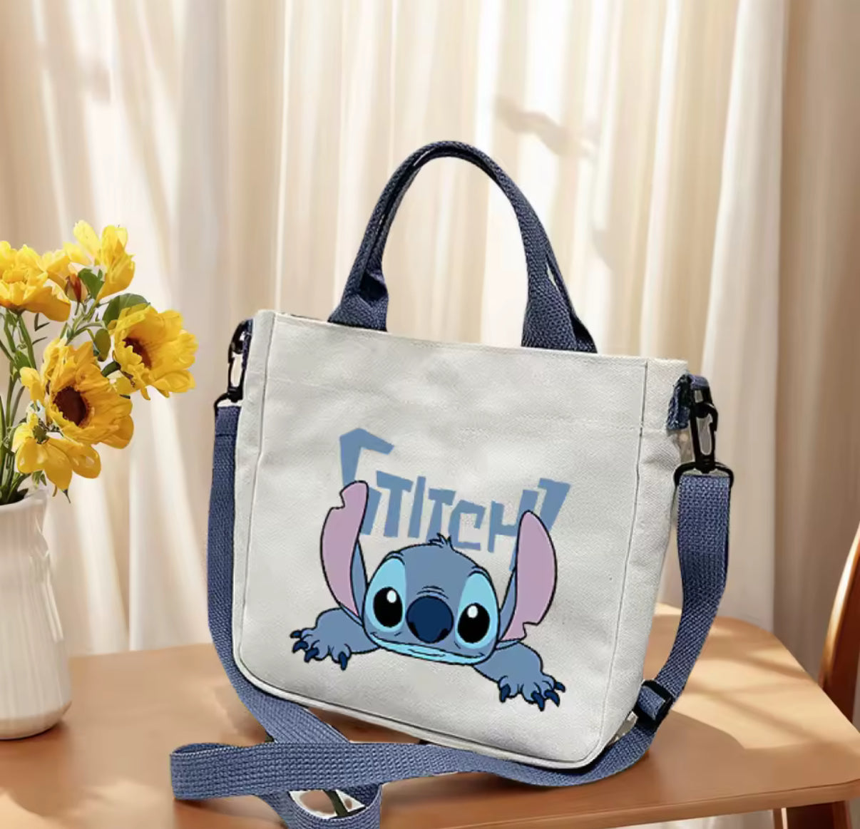 Disney Stitch Anime Peripheral Canvas Bag Student Shoulder Bag Crossbody Bag Detachable Shoulder Strap Handbag Tote Bag - Perfect Christmas / Birthday Gift