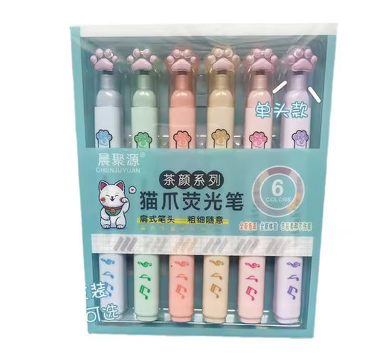 6Pcs/Set Kawaii Cat paw Fluorescent Highlighter Pens Markers Pastel Drawing Pen Student School Office Supplies Cute Stationery - Perfect Gift Idea**