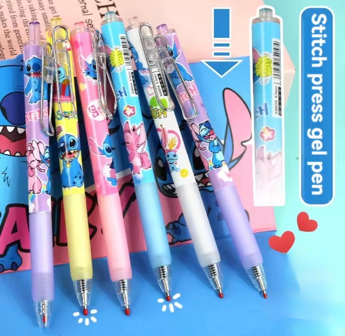 6 Piece Pen Set - Kawaii Stitch Press Gel Pens 0.5mm Black
Ink Signature Pen - School Office Supplies Kids Writing - Stationery - Back To School - Cute Gift For Birthday /
Christmas