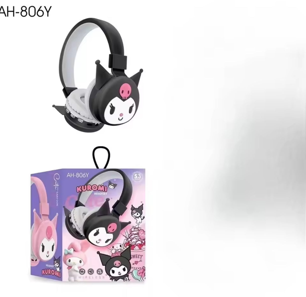 AH-806Y, XY-323 Sanrio Kuromi Bluetooth Headphones - Wireless Headsets - Cartoon with Mic - Foldable & Lightweight Headphone for Mobile Phones & Gaming**