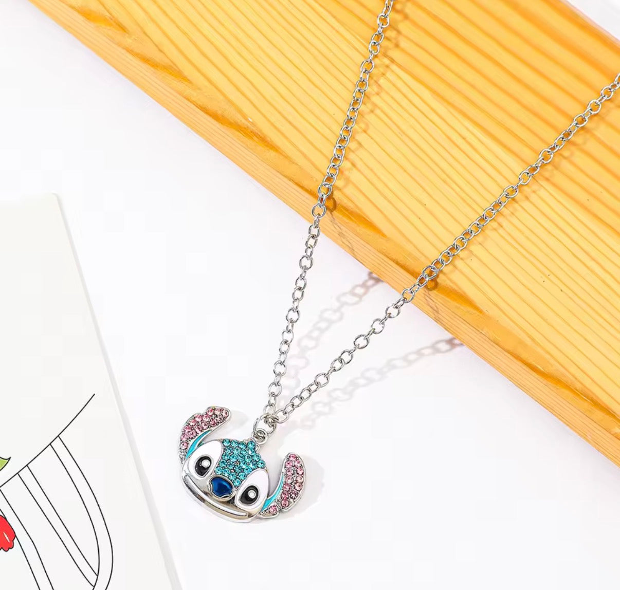 Lilo & Stitch Anime Necklace - Disney Popular Cartoon Figure - Stitch Pendant Necklace - Diamanté / Rhinestones - Silver Coloured Neckkace - Perfect Christmas / Birthday Gift - With Giftbox*
