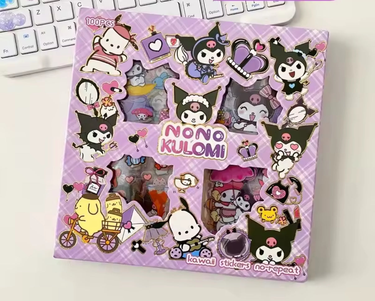 100Pcs Sanrio - Kuromi, Melody, Cinnamoroll & Hello Kitty Transparent Waterproof Stickers Cartoon DIY Stationery - Sticker Gift Box - Perfect Birthday / Christmas Gift**