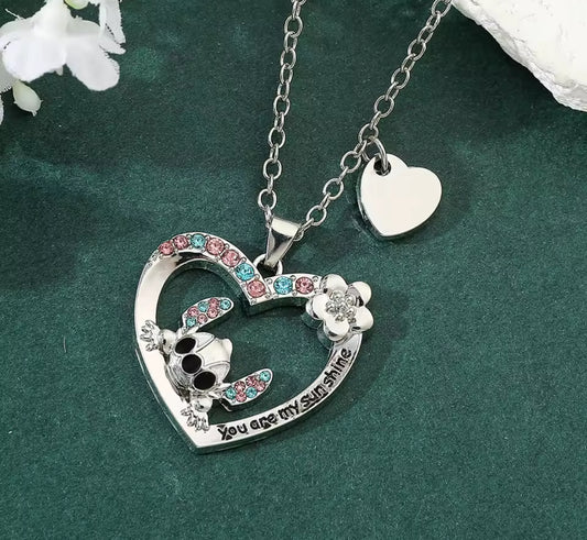 Stitch Ohana Family Anime / Cartoon - Stitch Necklace - Silver Plated Stitch Pendant Necklace for Girls / Women - Jewellery Accessories - Perfect Birthday / Christmas Gift