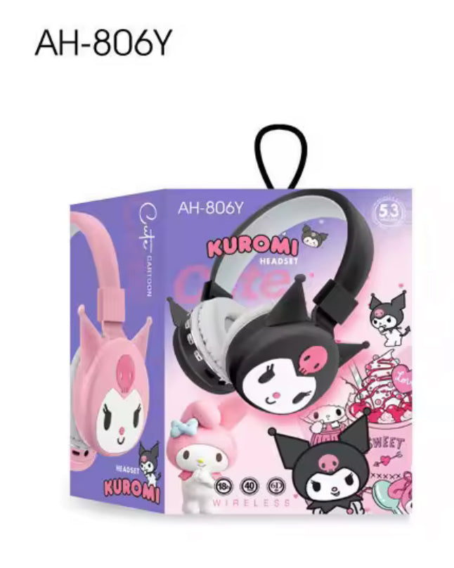 AH-806Y, XY-323 Sanrio Kuromi Bluetooth Headphones - Wireless Headsets - Cartoon with Mic - Foldable & Lightweight Headphone for Mobile Phones & Gaming**