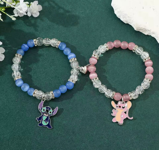 2pcs/set Stitch Anime Bracelet Stitch Dolls Love Magnet Rope Chain Wristband Kid Toys Couple Boy Girls Birthday Toy Gifts - Perfect Birthday / Christmas Gift - 4 Designs - With Giftbox