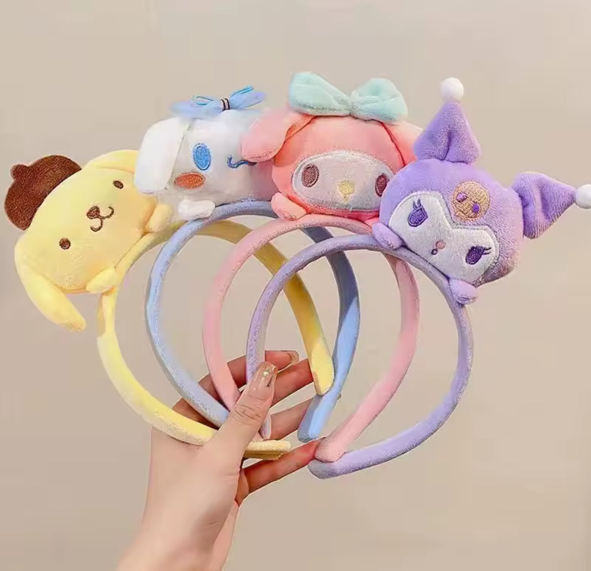 Sanrio Plush Kids Headband - My Melody, Kuromi, Cinnamoroll, Pompom Purin Hair Cute Accessories Kawaii Anime Cartoon Plush Headdress Girls Gift