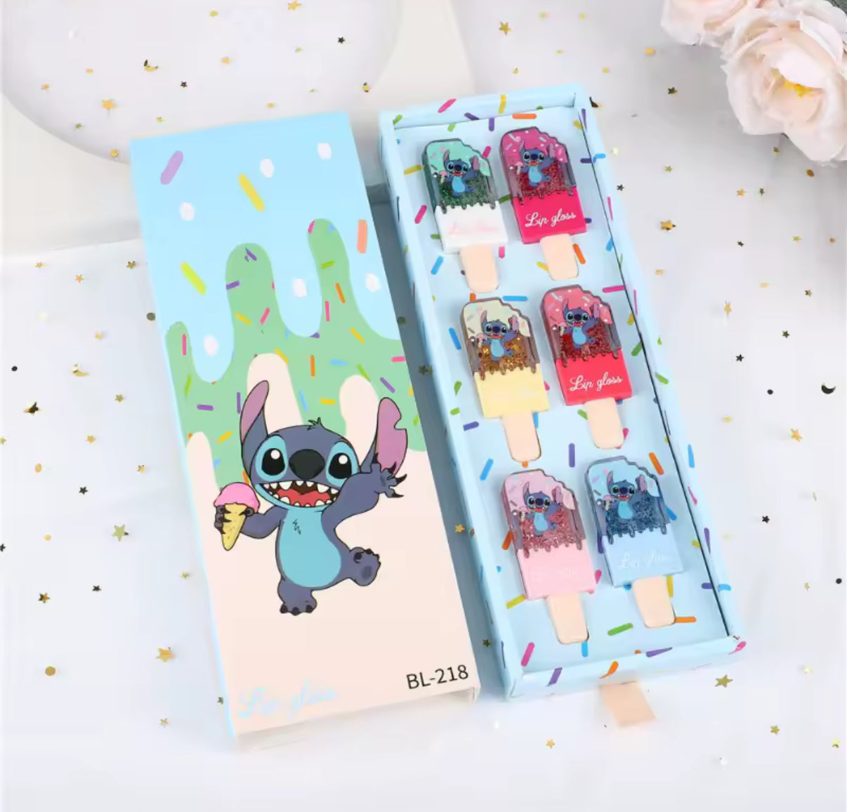 6pcs Stitch Lip Glaze Anime Long-lasting Moisturizing Lip Gloss Cartoon Girl Lip Gloss Transparent Colour Cosmetics Gifts**