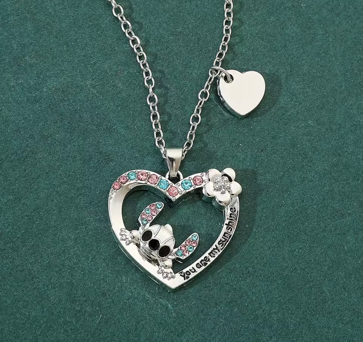 Stitch Ohana Family Anime / Cartoon - Stitch Necklace - Silver Plated Stitch Pendant Necklace for Girls / Women - Jewellery Accessories - Perfect Birthday / Christmas Gift