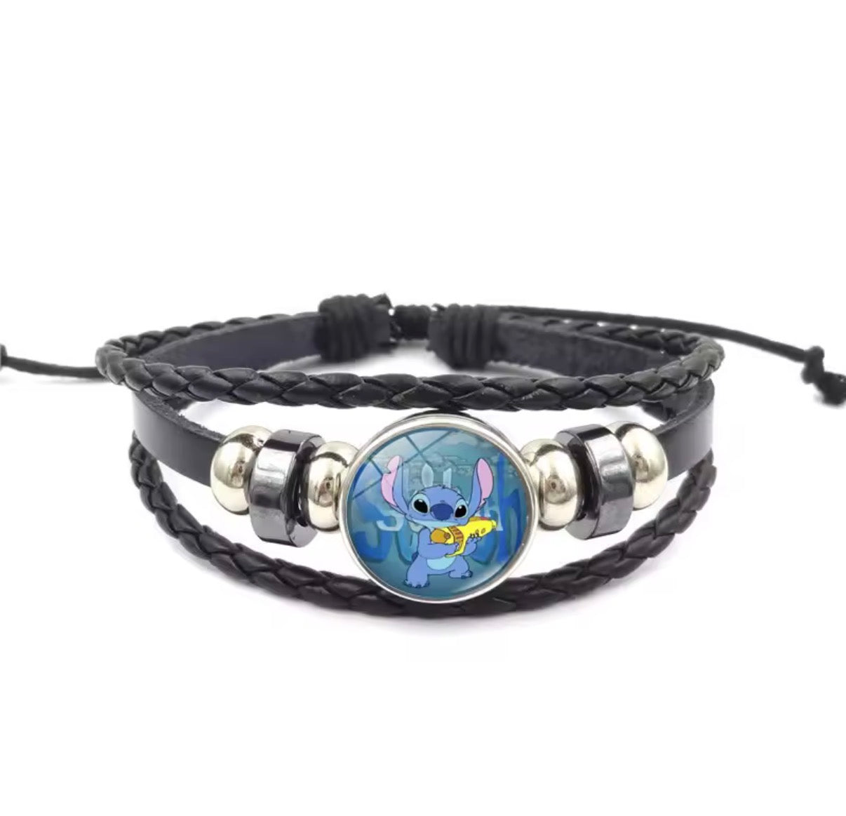 Disney Stitch - Handmade Woven Bracelet Sapphire Blue, Pink & Black Multilayer Cowhide Pendant Rope Bracelet - Animation Surrounding - Kids Birthday / Christmas Gift - 27 Various Designs