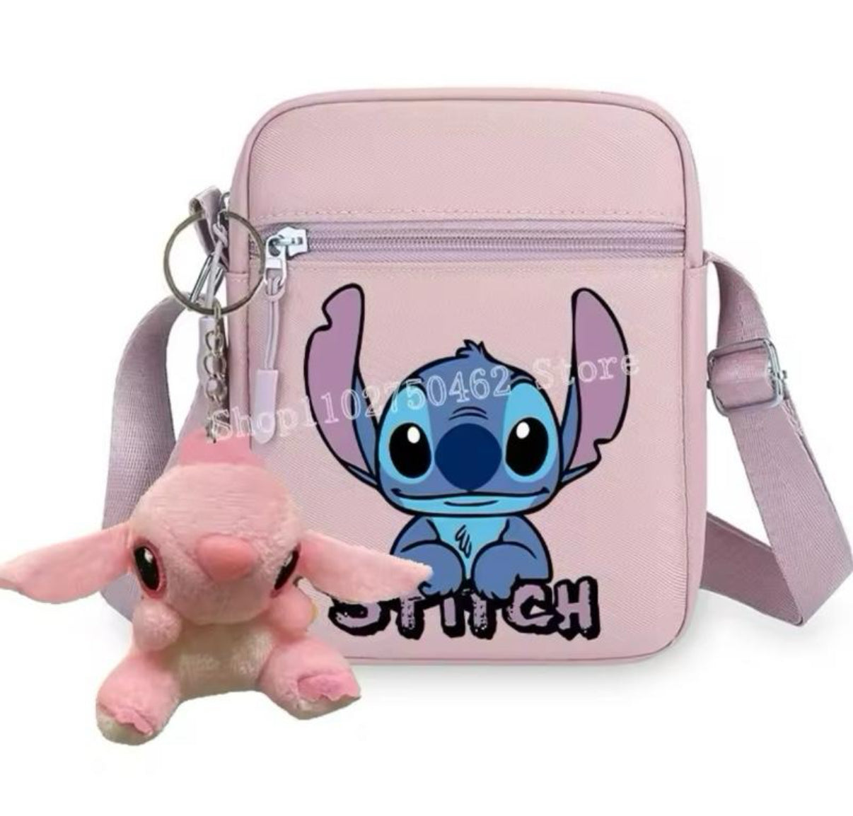 Disney Stitch Anime Cute Shoulder Bag & Plush Keychain For Girls /Women & Boys - Messenger Pouch Bag - Girls Boys Outdoor Sport Wallet Travel Bag - Perfect Birthday /
Christmas Gift - Pink & Blue & Beige