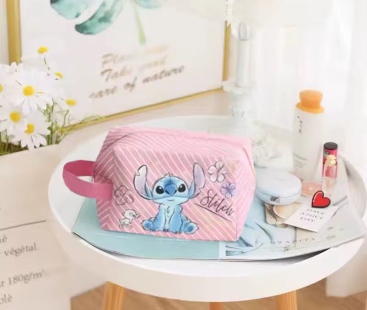 Disney Anime Stitch Cosmetic Bag Kawaii Lilo & Stitch Cartoon Large Capacity Makeup Bag Girl / Women Portable Handbag - Perfect Birthday / Christmas Gift For Girls