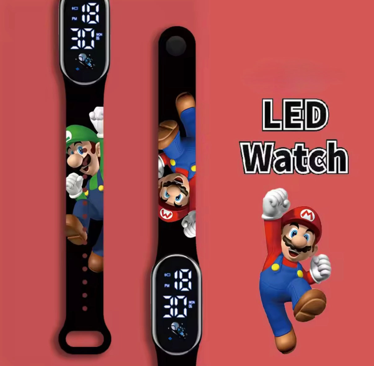 Super Mario Bros - Anime Cartoon - LED Watch - Silicone Strap - Colourful Digital Watch - Kawaii - Perfect Birthday / Christmas Gift For Kids**
