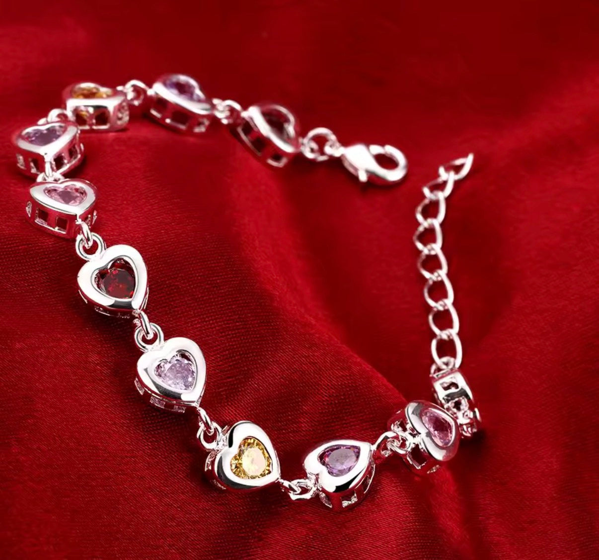 Elegant Charm Heart Bracelet - 20cm Chain - Beautiful Crystal Stone Drop Jewellery - Silver Colour Fashion For Women Wedding Cute - Perfect Christmas / Christmas Gift - With Gift Box