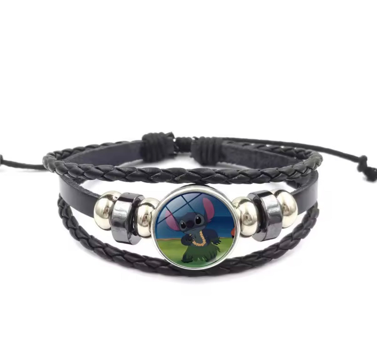 Disney Stitch - Handmade Woven Bracelet Sapphire Blue, Pink & Black Multilayer Cowhide Pendant Rope Bracelet - Animation Surrounding - Kids Birthday / Christmas Gift - 27 Various Designs