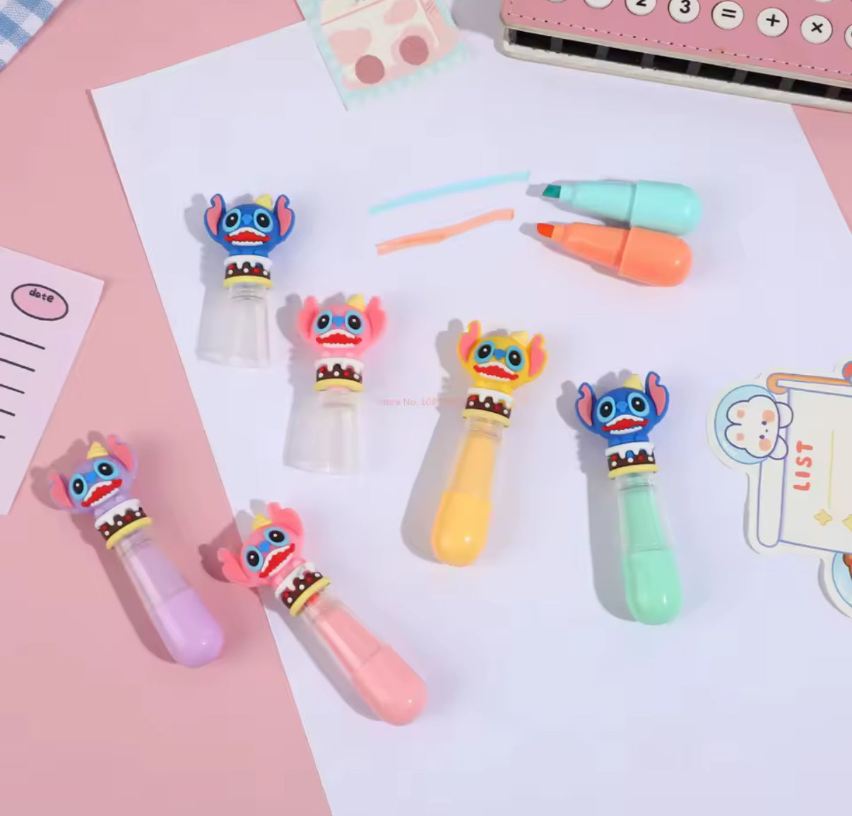 6pcs Stitch Bagged Mini Highlighter Lilo & Stitch - 6 Colour Pen Set - Cute Student Marker Stationery Gift**