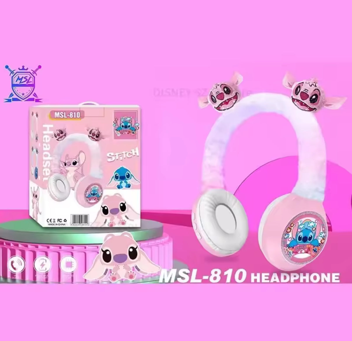 Disney Stitch Wireless Bluetooth Headphones MSL-810 HIFI Stereo Sound Plush Headsets with Mic Kids Gifts Anime Cartoon - Perfect Christmas Birthday Gift For Kids Audio*