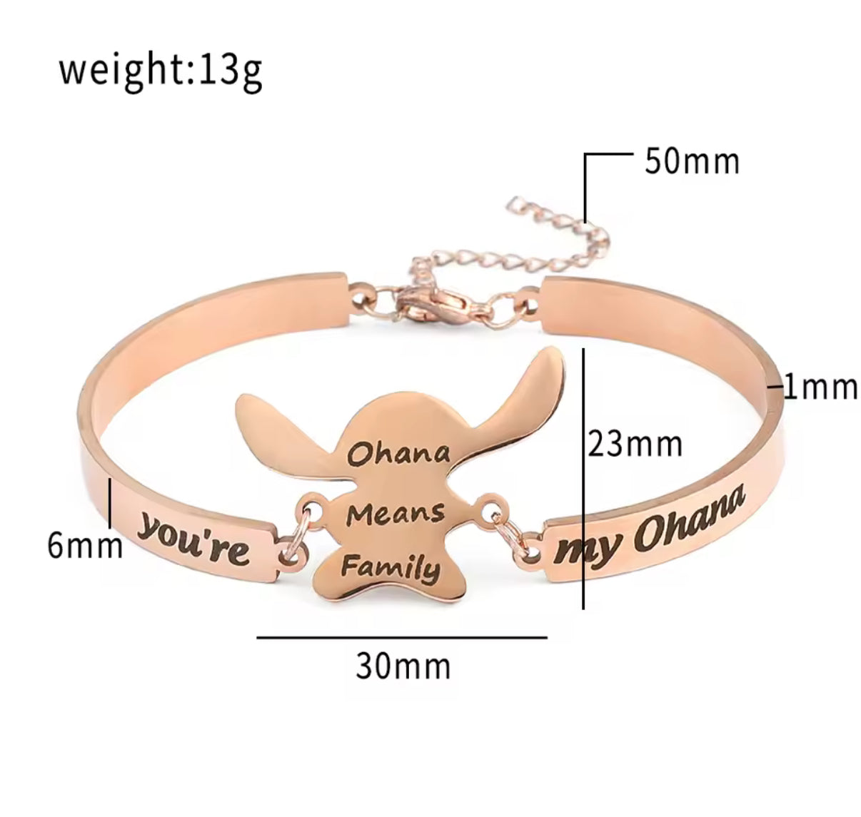 Stitch Anime / Cartoon - Ohana Means Family Anime
Bracelet - Stainless Steel Jewellery - Cute Bracelets Gift for Girl / Woman - Silver & Rose Gold Coloured