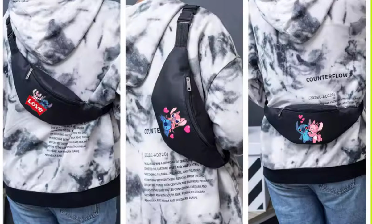 Disney Stitch Waist Bag Hip / Chest Cartoon Pack For Boys or Girls - Women / Man Zipper Sport Chest Bag Messenger
Crossbody Bag - Perfect Gift - 3 Different Designs