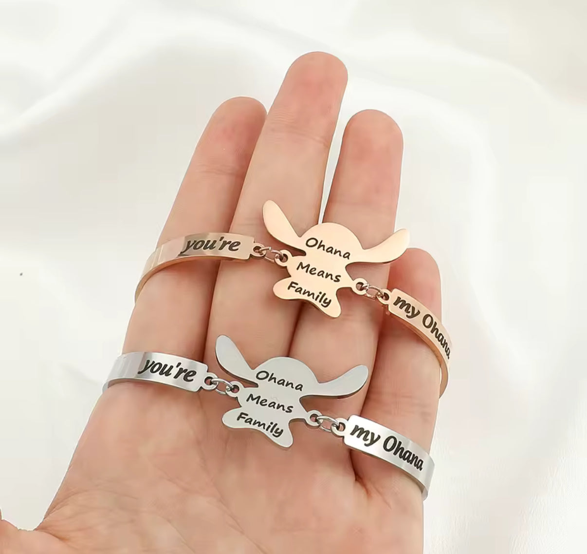 Stitch Anime / Cartoon - Ohana Means Family Anime
Bracelet - Stainless Steel Jewellery - Cute Bracelets Gift for Girl / Woman - Silver & Rose Gold Coloured