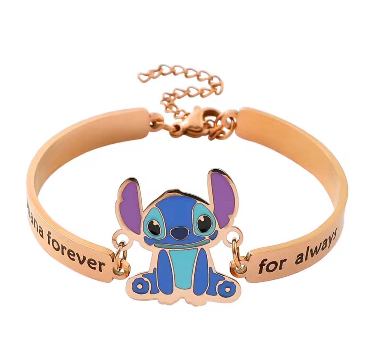 Stitch Gold Coloured Stainless Steel Lettering Link
Bracelet / Bangle for Women / Girls with Stitch Pendant - Cartoon / Anime - Perfect Birthday or Christmas Gift - With Gift Box