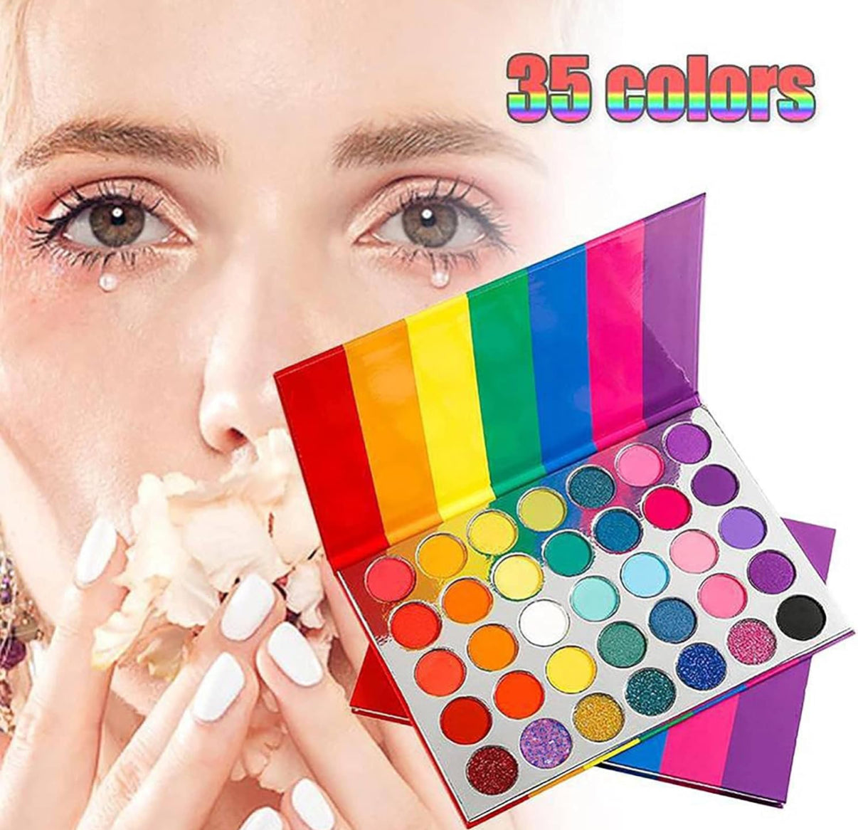 Rainbow Eyeshadow Palette - 35 Colours Eye Shadow Palette - Matte And Shimmers Makeup Palette, Blendable Waterproof Eye Shadow**