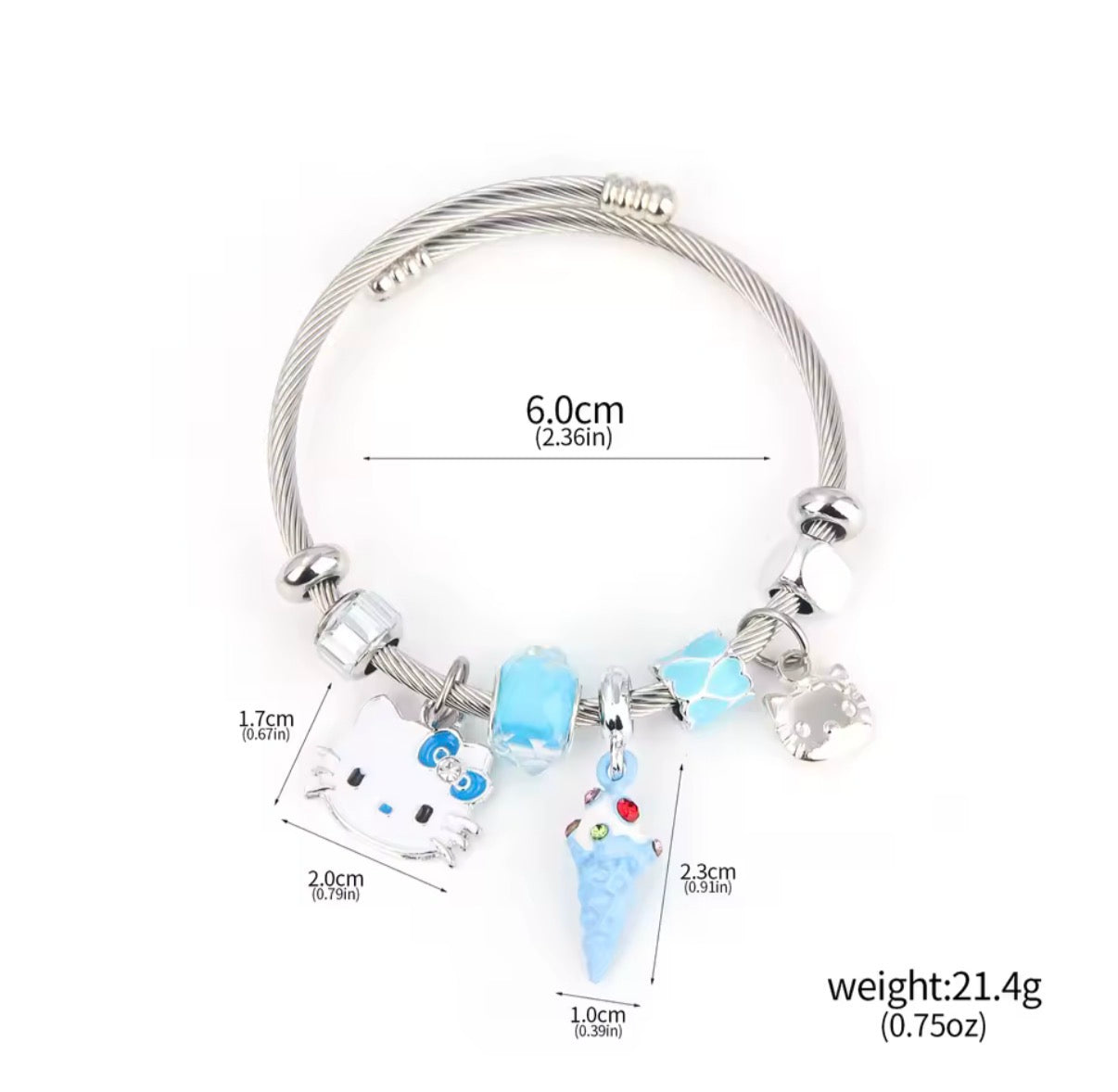 Cute Sanrio Y2K Bracelets Anime Kawaii Hello Kitty Silver Coloured Women/Girls Bangle - Jewellery Accessories - Birthday / Christmas Gift - Bracelet - Blue & Pink Themed