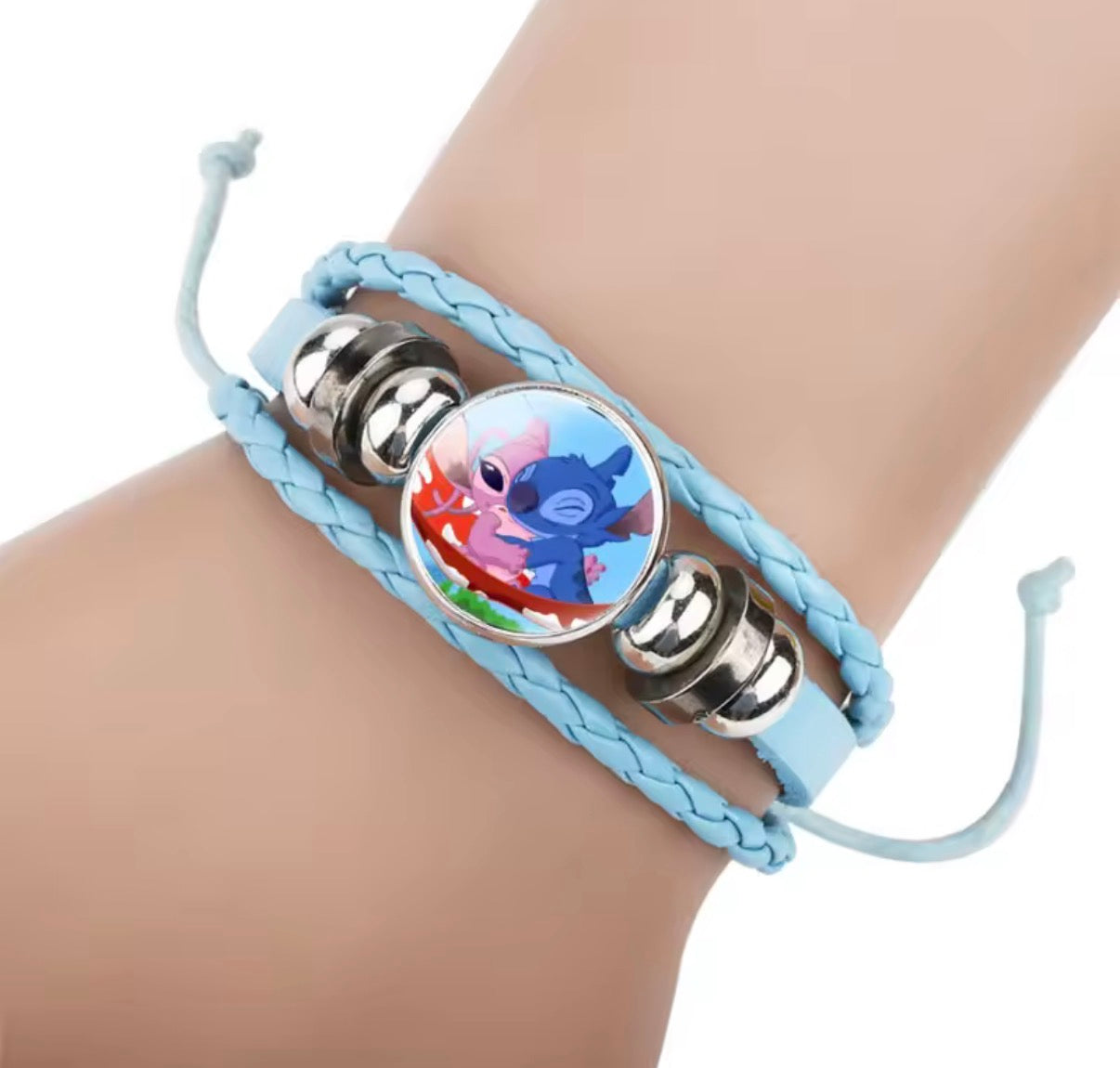 Disney Stitch - Handmade Woven Bracelet Sapphire Blue, Pink & Black Multilayer Cowhide Pendant Rope Bracelet - Animation Surrounding - Kids Birthday / Christmas Gift - 27 Various Designs