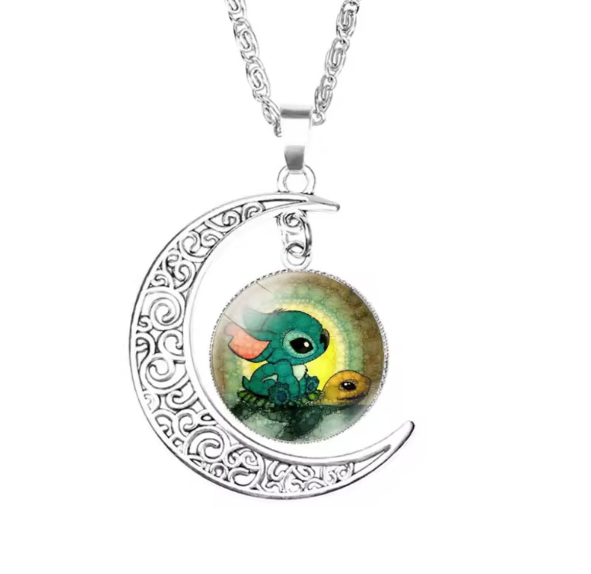 Disney Stitch / Angel 1, 2 & 3 Piece Jewellery Set - Pendant Necklace Star - Silver Coloured - Cartoon Angel Necklace Moon Pendant Couple Anime - Jewellery Birthday / Christmas Gift