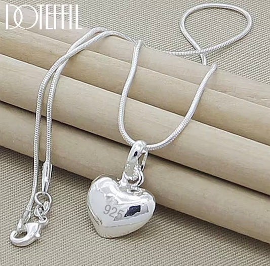 Solid 45cm Necklace With Small Heart Pendant - Silver Coloured For Women - Jewellery - Perfect Christmas /
Birthday Gift - With Gift Box