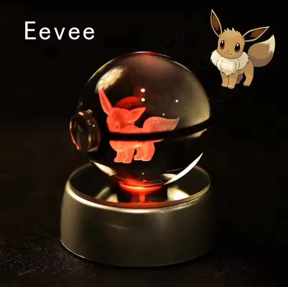 Pokemon Crystal 3D 5cm Ball Light - Pikachu, Charmander, Eevee & Rayquaza Lamp Base Pokeball Crystal Pokemon Glass Ball Figure Night Light - Christmas / Birthday Gift**