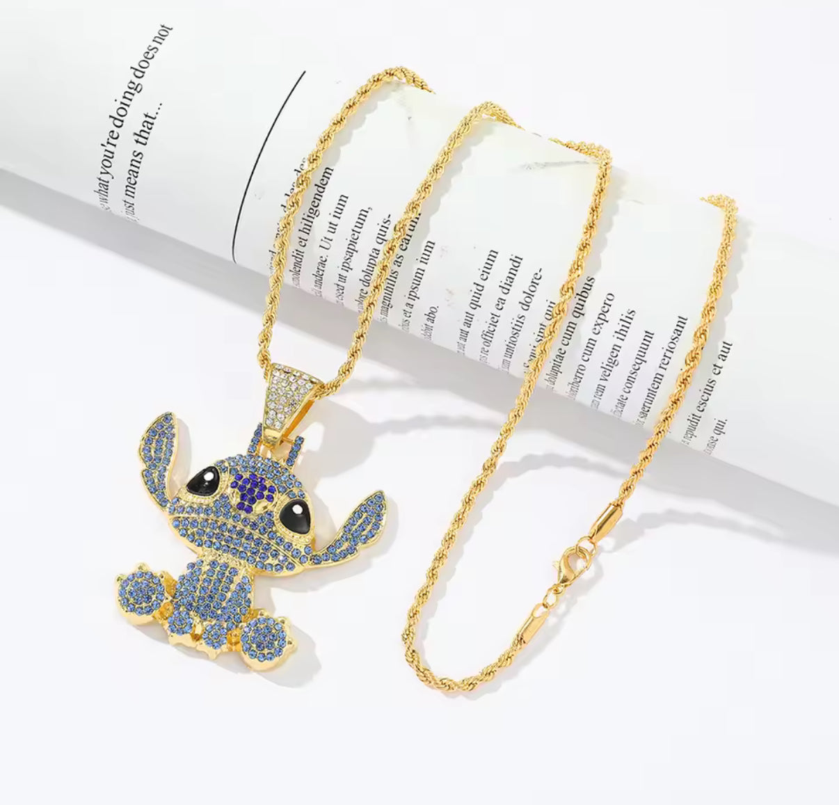 Stitch Hip Hop Necklace Kawaii Stitch Full Rhinestones
Pendant Necklace Fashion Jewellery - Anime Neck Chain - Gold & Silver Coloured Available - Perfect Birthday /
Christmas Gift