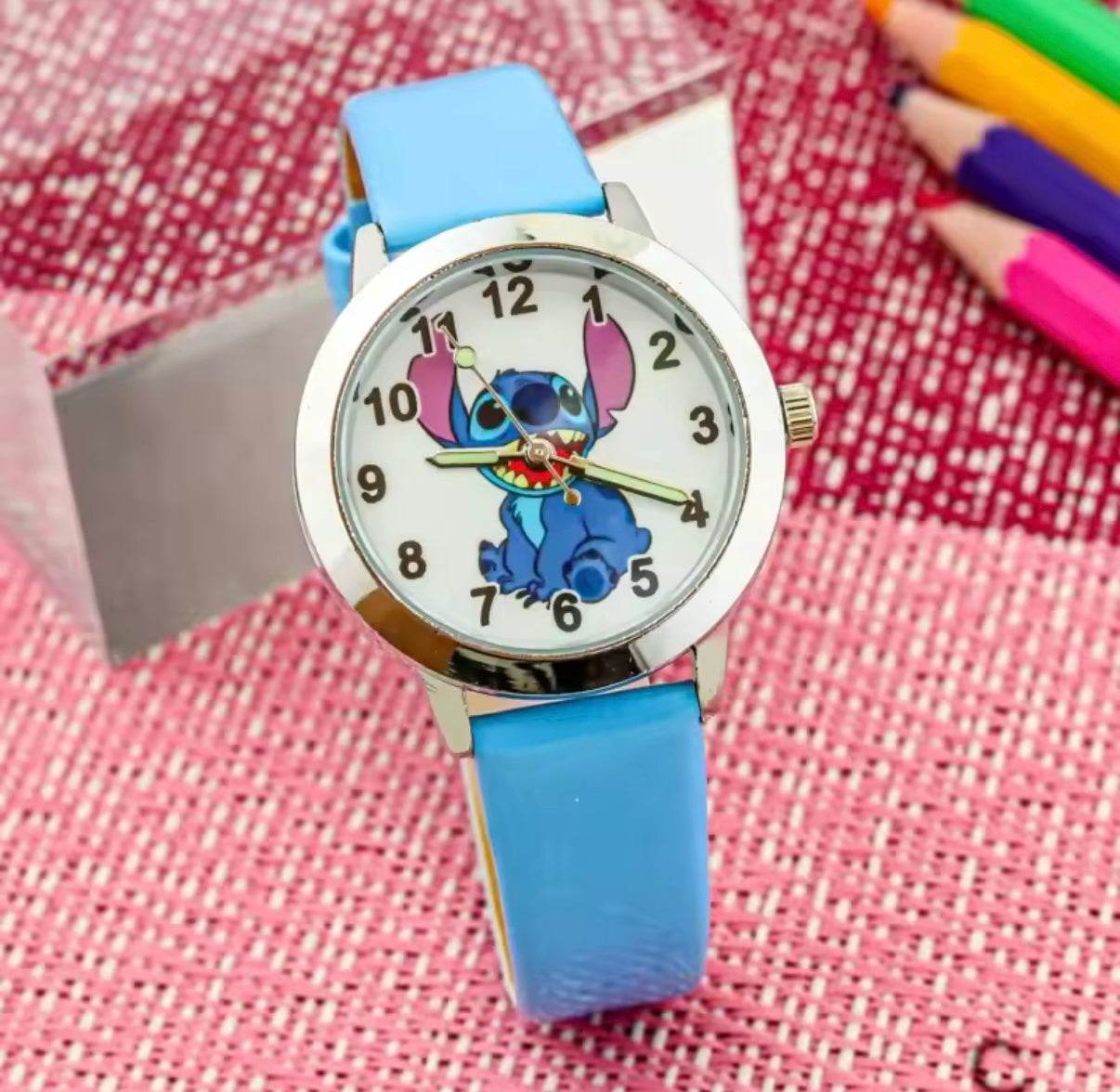 Disney Stitch Fashion Children's Cartoon Watch Kawaii Anime Figure Leather Quartz Wristband watch boys girls kids Gifts - Many
Different Colours & Designs