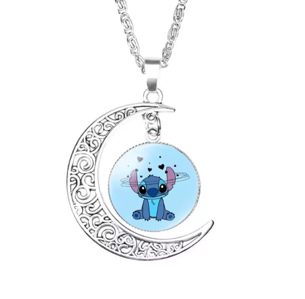 Disney Stitch / Angel 1, 2 & 3 Piece Jewellery Set - Pendant Necklace Star - Silver Coloured - Cartoon Angel Necklace Moon Pendant Couple Anime - Jewellery Birthday / Christmas Gift