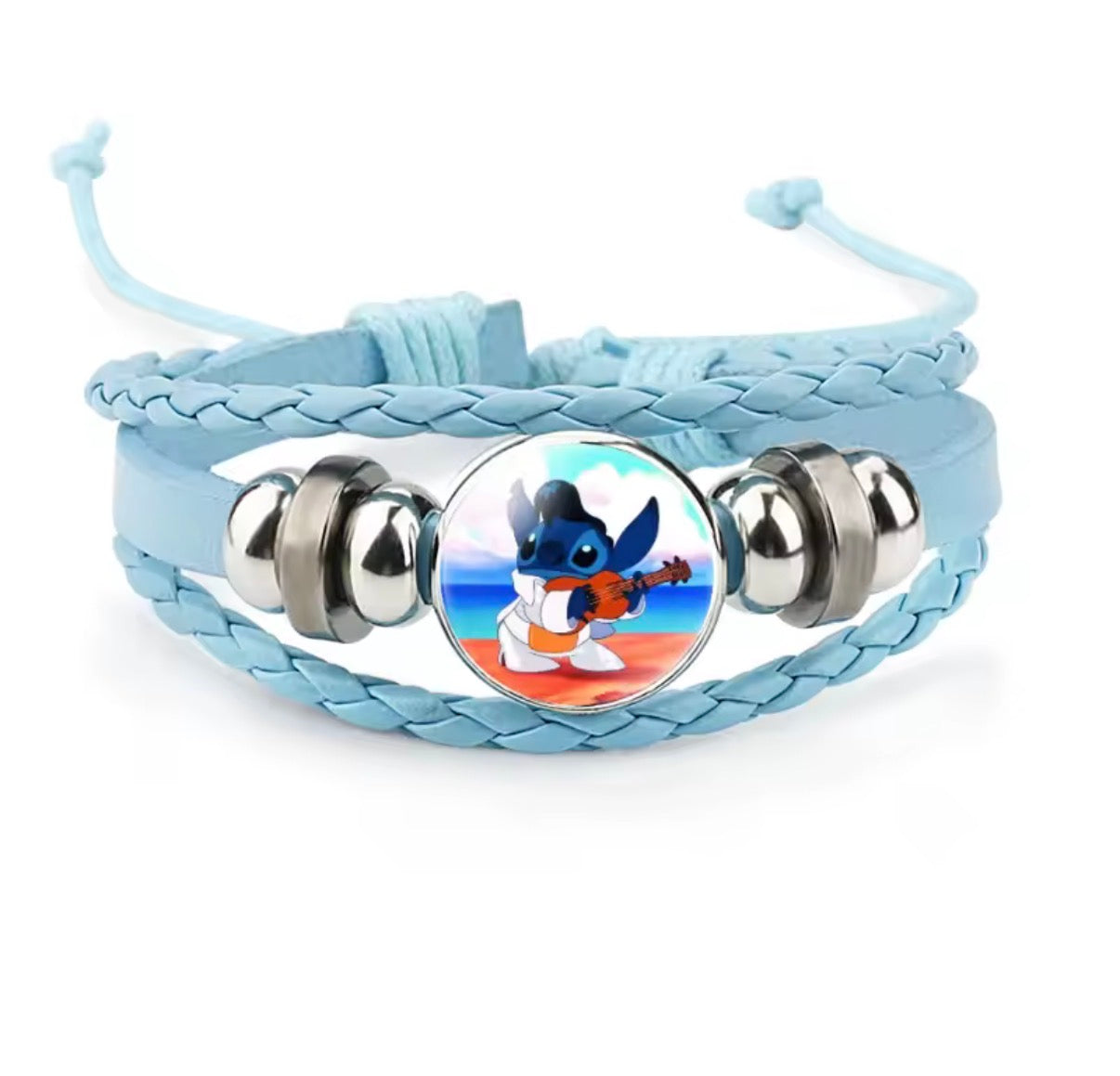 Disney Stitch - Handmade Woven Bracelet Sapphire Blue, Pink & Black Multilayer Cowhide Pendant Rope Bracelet - Animation Surrounding - Kids Birthday / Christmas Gift - 27 Various Designs