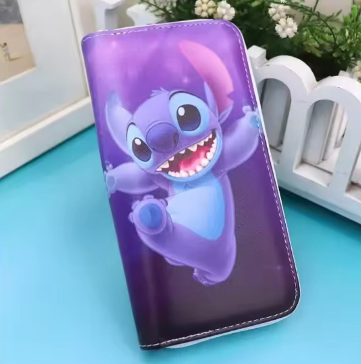 Disney Stitch Long Wallet For Girls / Boys - Coin Purse Card Holder Organiser - Clutch Anime  PU Leather Zipper Purse / Wallet