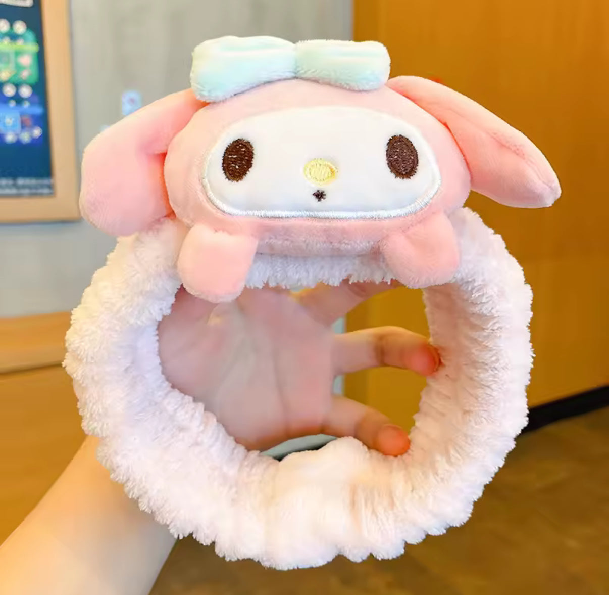 Sanrio Character Plush Headband  - Doll Face Wash Makeup Hairband Kawaii Sweet Non Slip Elastic Hair Accessories - Cute Christmas or Birthday Present