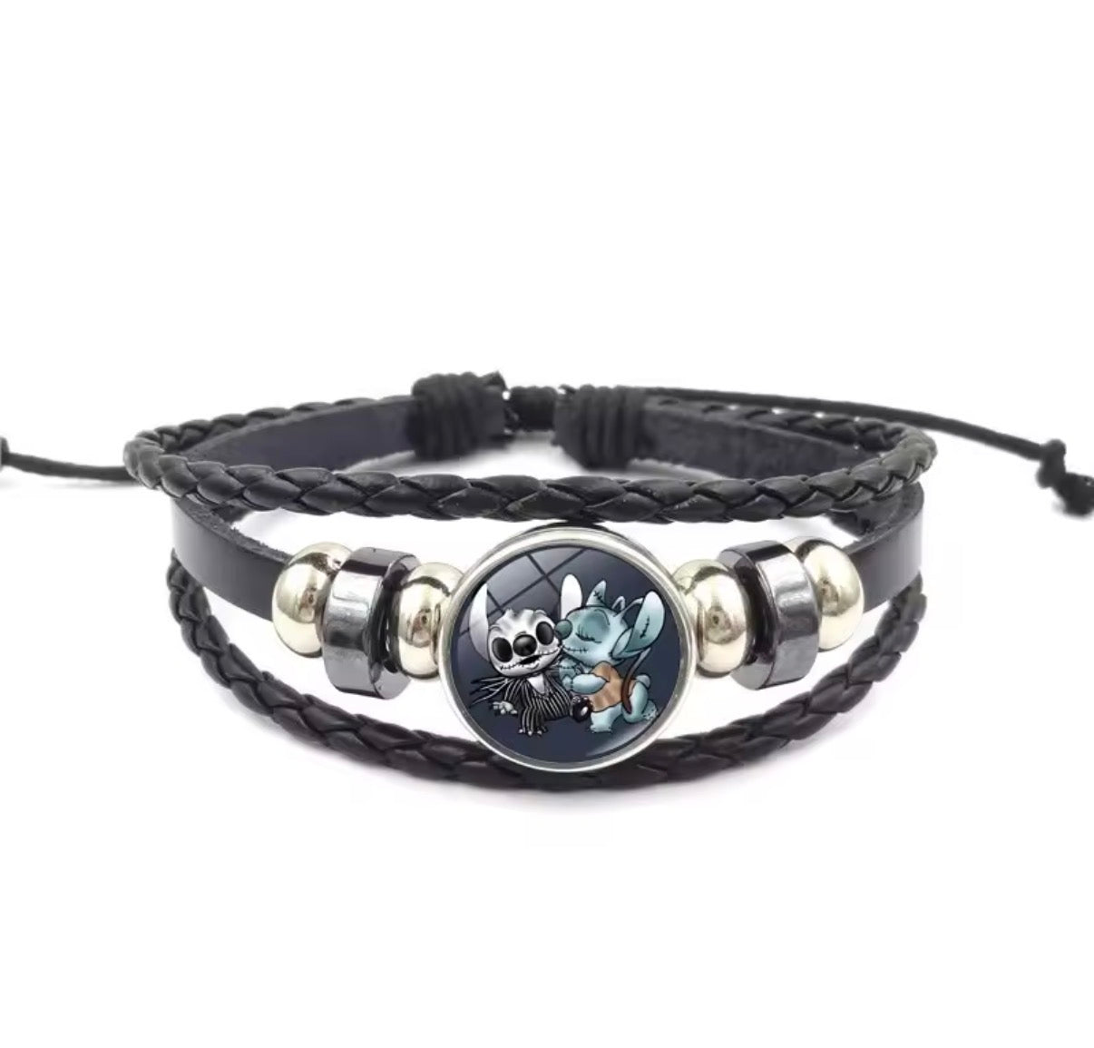 Disney Stitch - Handmade Woven Bracelet Sapphire Blue, Pink & Black Multilayer Cowhide Pendant Rope Bracelet - Animation Surrounding - Kids Birthday / Christmas Gift - 27 Various Designs