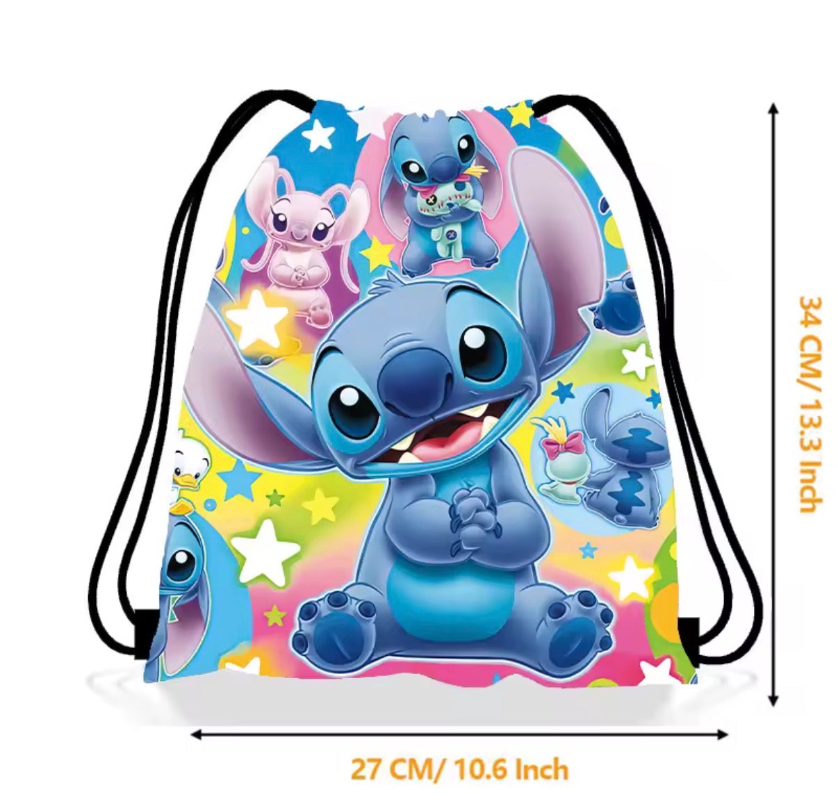 Disney Anime Stitch Non-Woven Drawstring Bag - Kawaii Lilo & Stitch / Angel - Birthday Party Gift Bag - School / Travel Bag - Children’s Shoulder Storage Bag Gifts