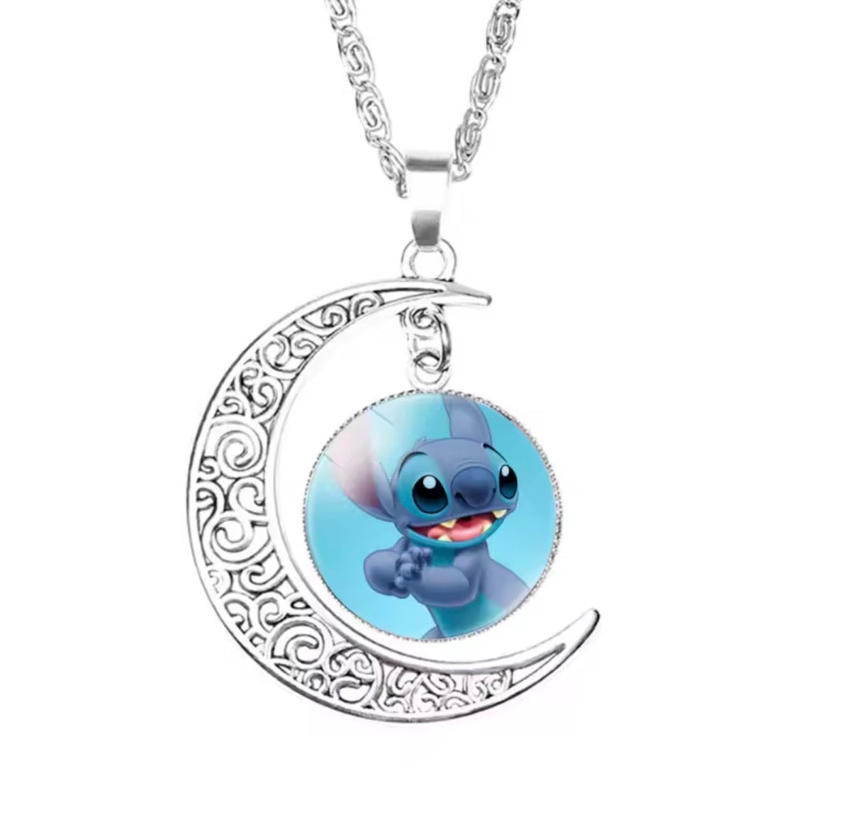 Disney Stitch / Angel 1, 2 & 3 Piece Jewellery Set - Pendant Necklace Star - Silver Coloured - Cartoon Angel Necklace Moon Pendant Couple Anime - Jewellery Birthday / Christmas Gift