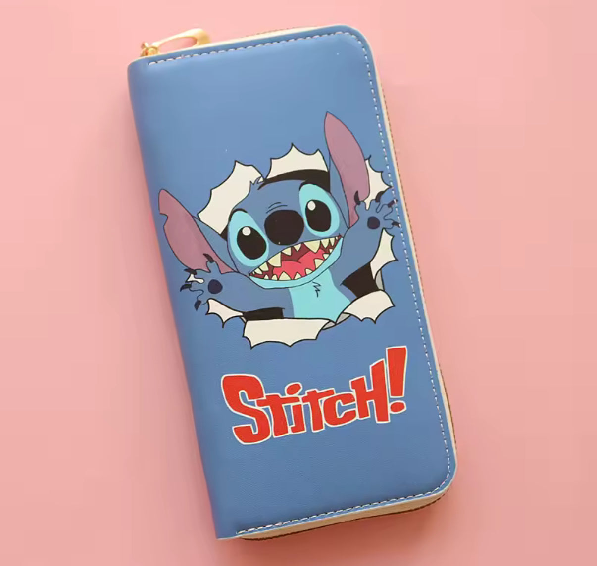 Disney Stitch Long Wallet For Girls / Boys - Coin Purse Card Holder Organiser - Clutch Anime  PU Leather Zipper Purse / Wallet