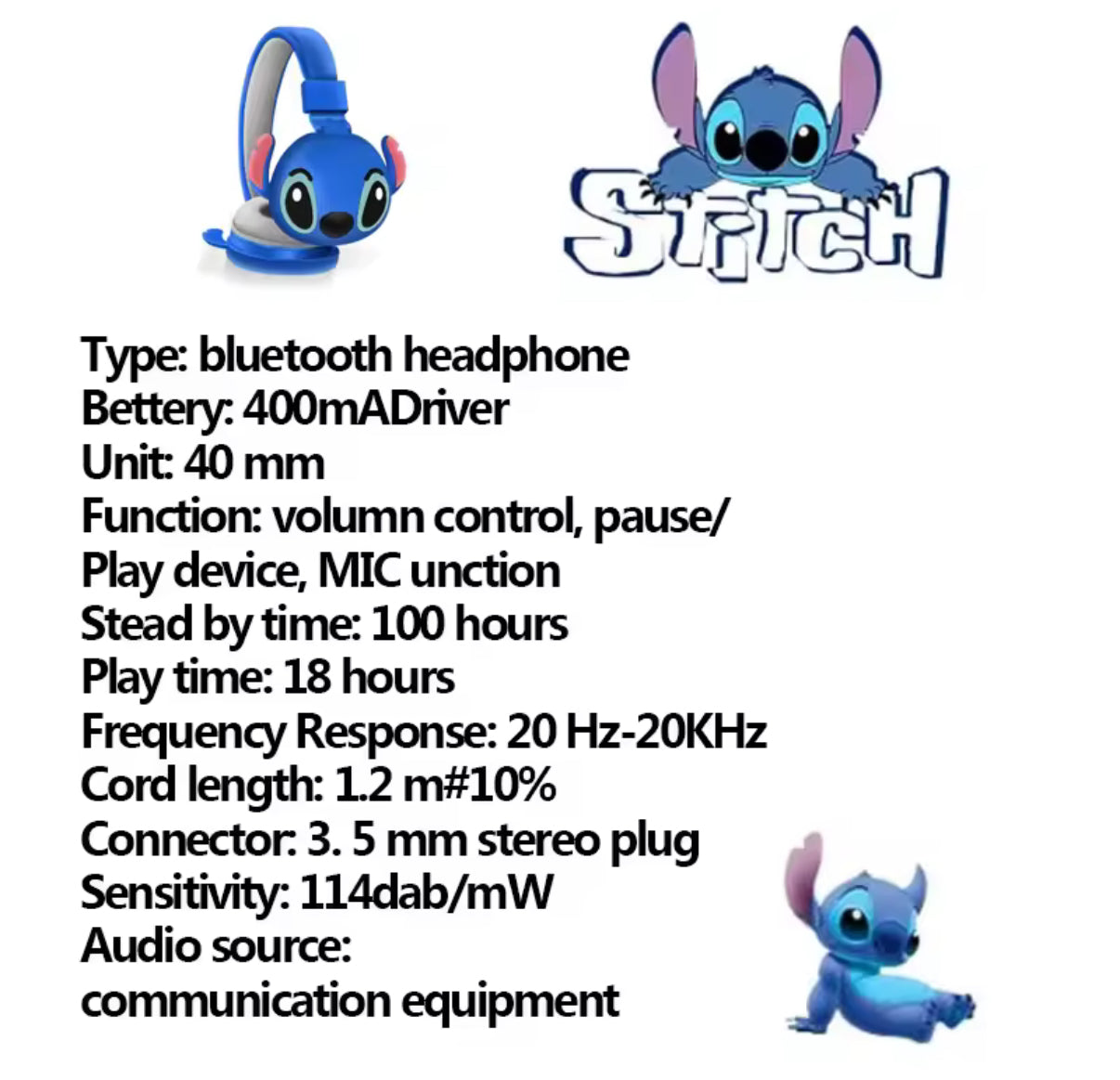 New Disney Stitch Bluetooth Headphones AH-906 Wireless
Earbuds HIFI Sound Foldable Headsets with Mic Anime Cartoon Kids Gifts - Perfect Christmas/Birthday Gift