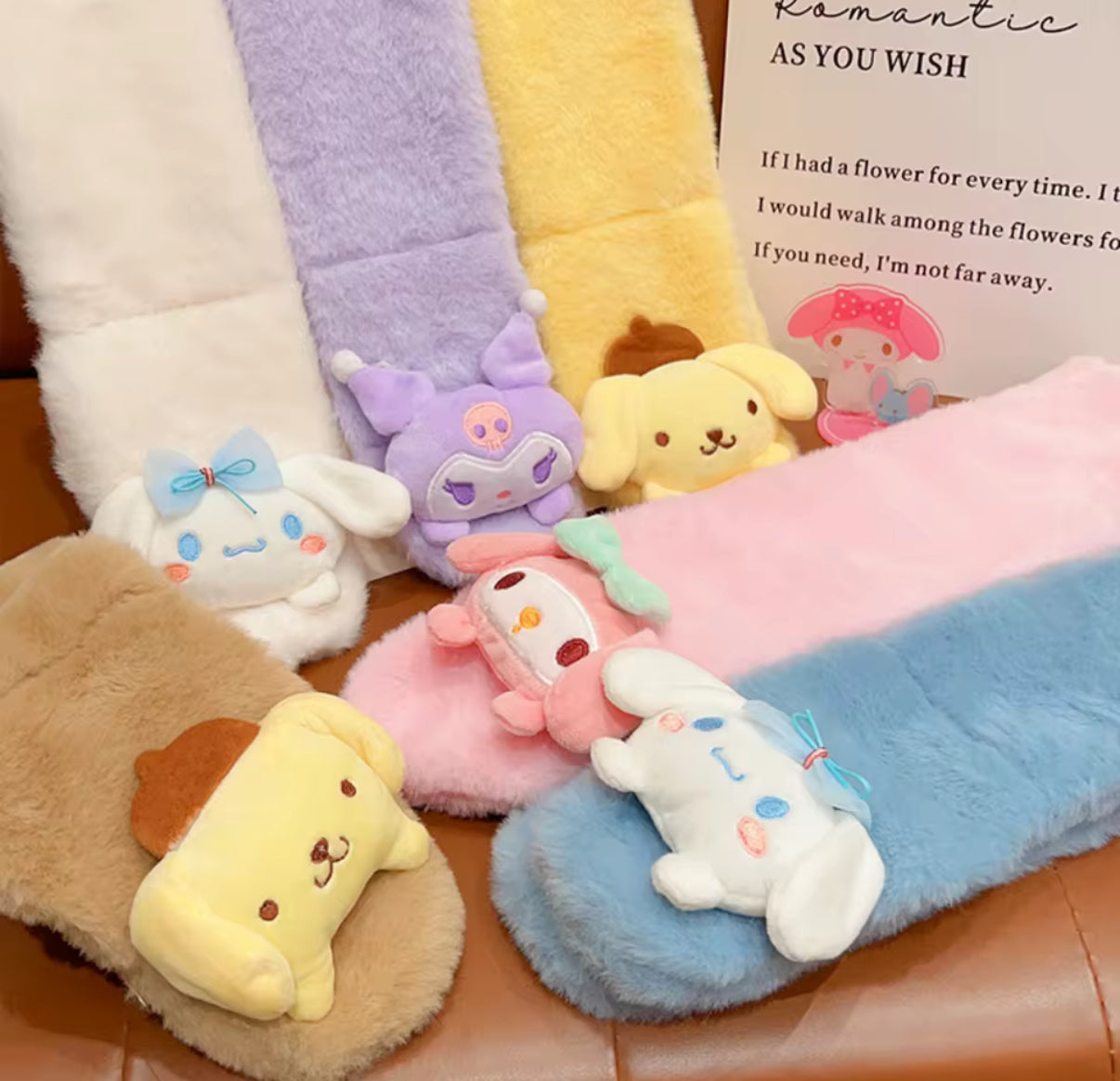 Sanrio Plush Scarf Anime Cartoon My Melody, Kuromi, Cinnamoroll, Pompompurin - Autumn/Winter Soft Warm Scarf - Girls Christmas Gifts