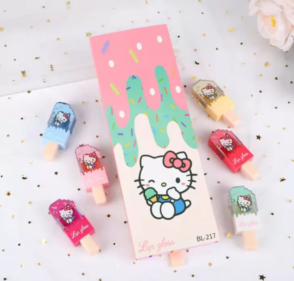 6pcs Hello Kitty Lip Glaze Anime Long-lasting Moisturising Lip Gloss Cartoon Girl Lip Gloss Transparent Colour Cosmetics Gifts**