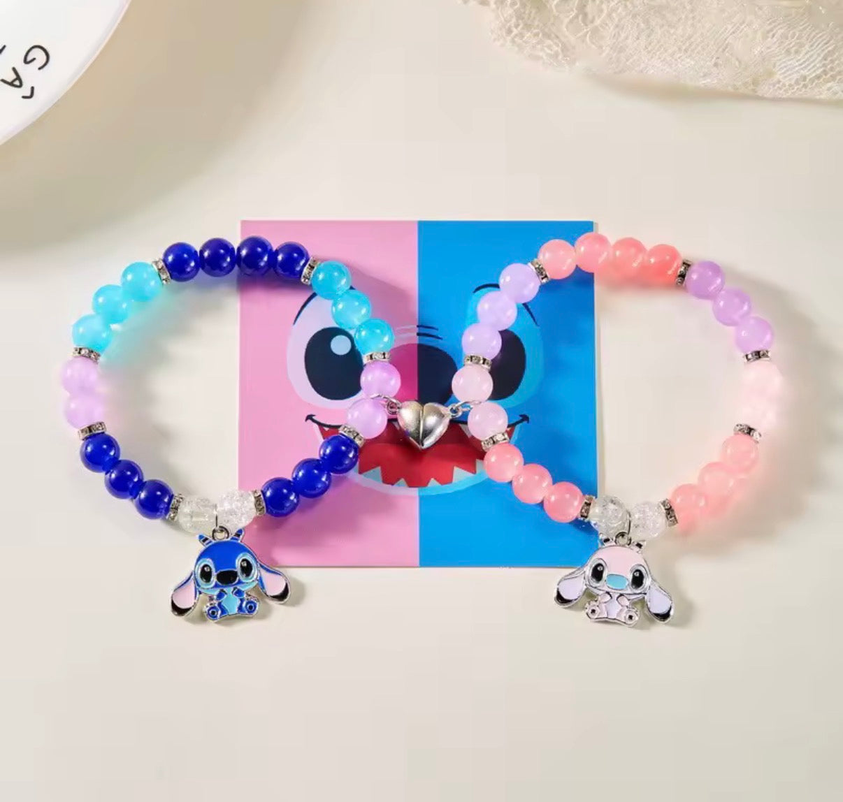 2pcs/set Stitch Anime Bracelet Stitch Dolls Love Magnet Rope Chain Wristband Kid Toys Couple Boy Girls Birthday Toy Gifts - Perfect Birthday / Christmas Gift - 4 Designs - With Giftbox