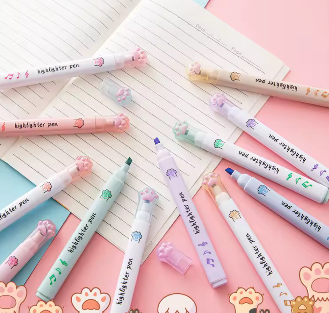 6Pcs/Set Kawaii Cat paw Fluorescent Highlighter Pens Markers Pastel Drawing Pen Student School Office Supplies Cute Stationery - Perfect Gift Idea**
