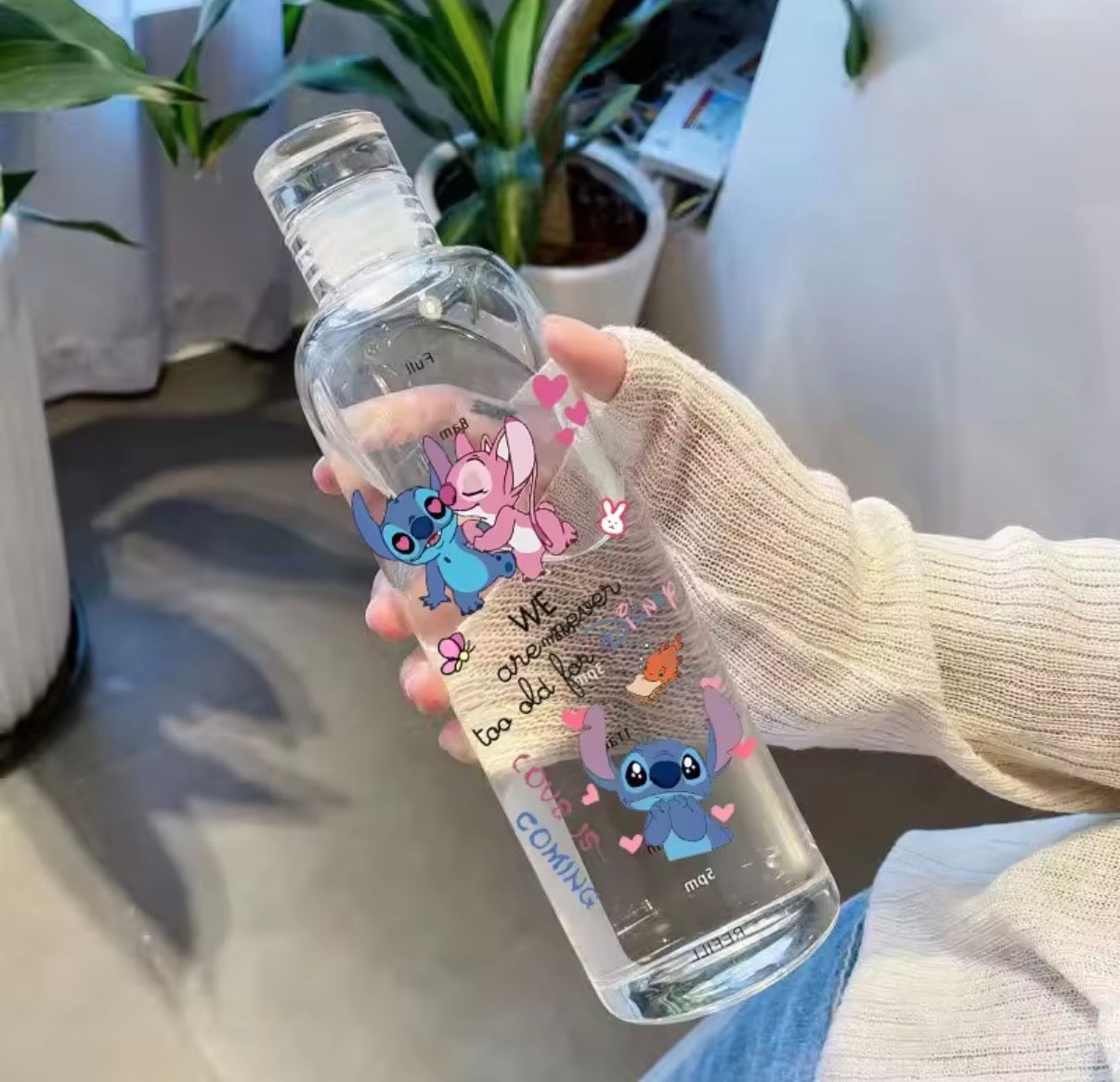 500ml Disney Stitch Water Cup Water Bottles Plastic Transparent Anime Cartoon Student Water Bottle Drinkware Leak-proof - Perfect For School / Office / Travel - Great Gift