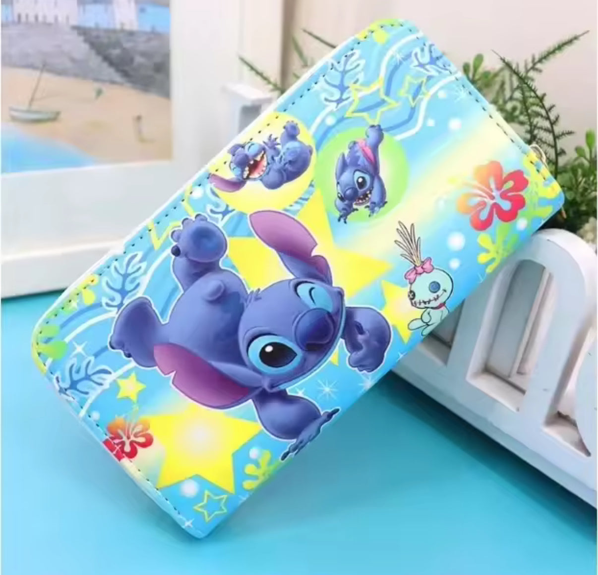 Disney Stitch Long Wallet For Girls / Boys - Coin Purse Card Holder Organiser - Clutch Anime  PU Leather Zipper Purse / Wallet