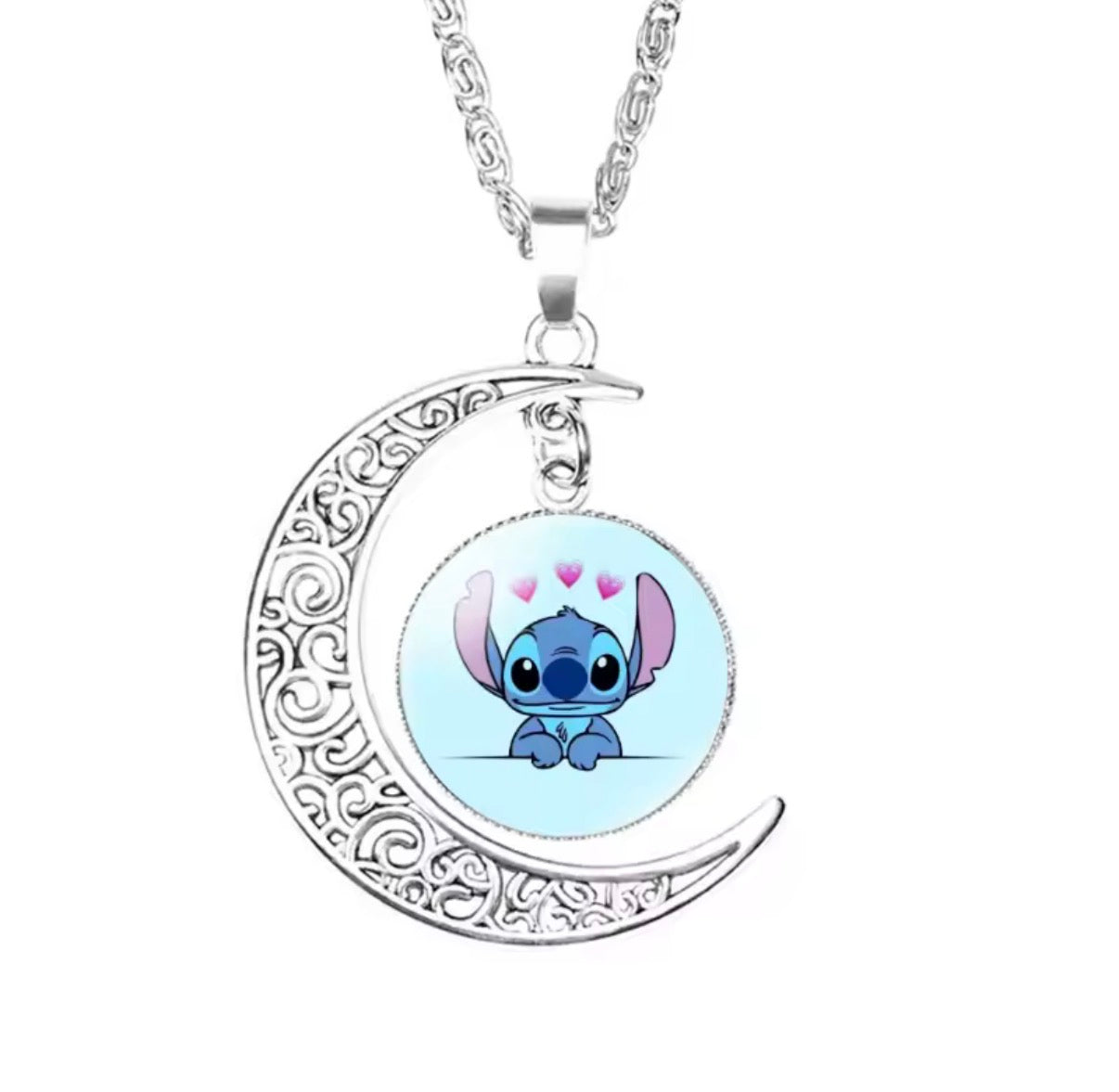 Disney Stitch / Angel 1, 2 & 3 Piece Jewellery Set - Pendant Necklace Star - Silver Coloured - Cartoon Angel Necklace Moon Pendant Couple Anime - Jewellery Birthday / Christmas Gift