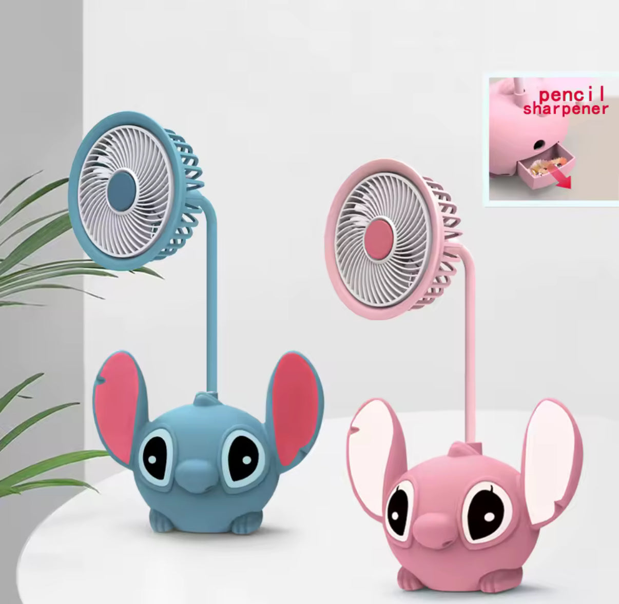 Disney Stitch & Angel Mini Desk Fan With Pencil Sharpener - Cute Desk Item - Perfect For A Childs Bedroom - For Boys & Girls
- Lovely Birthday / Christmas Gift