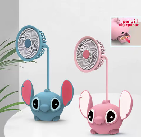 Disney Stitch & Angel Mini Desk Fan With Pencil Sharpener - Cute Desk Item - Perfect For A Childs Bedroom - For Boys & Girls
- Lovely Birthday / Christmas Gift